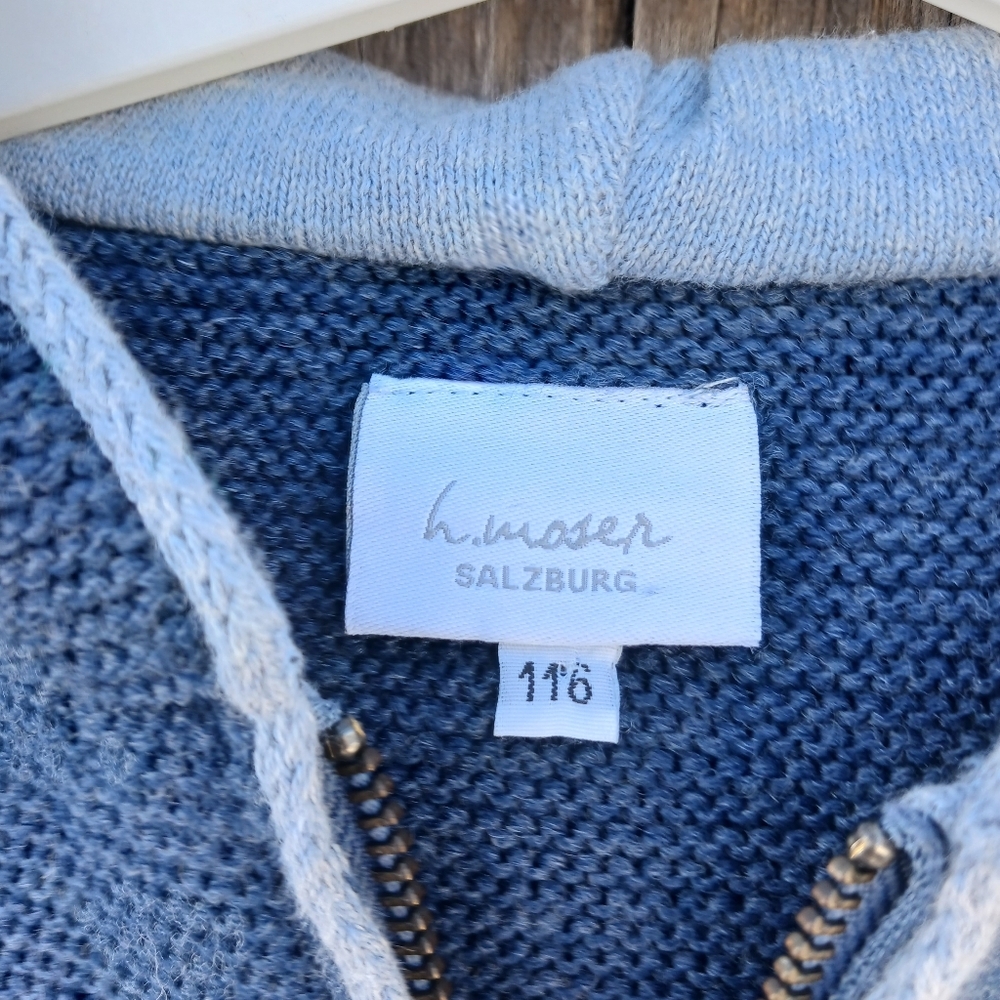 H. Moser Salzburg Wool‎ Blend Blue Sweater Cardigan Size 116 (5/6 Years) Zip - Picture 5 of 6